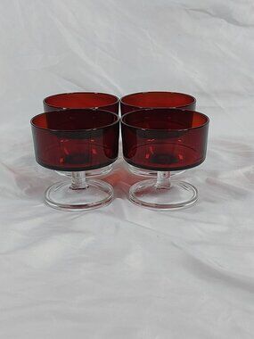 Set of 6 LUMINARC Cavalier Ruby Red Champagne Glass / Sherbert Cups MCM FRANCE